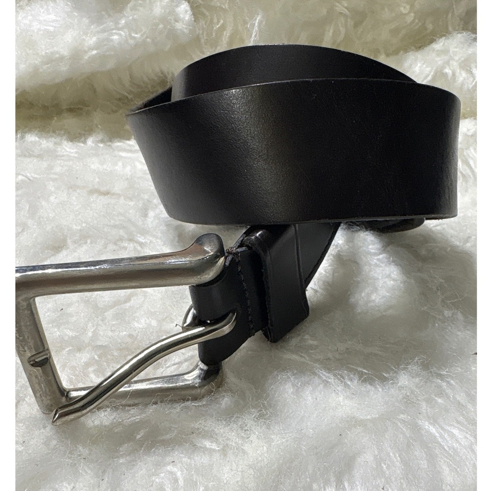 Top Grain Leather Belt Classic Black Leather  Every day Silver Buckle Accessory